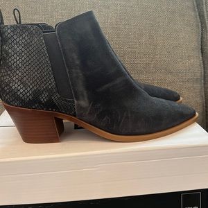 Dolce Vita Black suede booties with snake detail on heel. New with tags